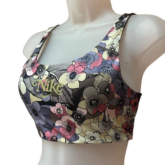 Nike Small Swoosh Sports Bra Floral Print Strappy Dri Fit Medium Support - Picture 5 of 8